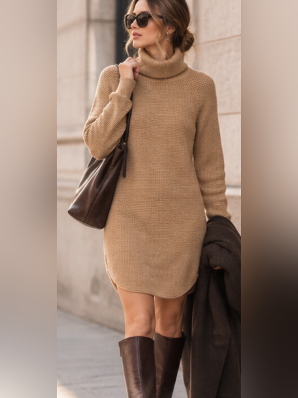 Wilfred Free Bianca Turtleneck Sweater Dress, Heather Steel brown size S